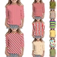 thumbnail image 1 of LRen Girls Striped Shirts Casual 3/4 Lenght Sleeve Crewneck Basic Tunic Blouse Loose Comfy Soft Tees Valentines Gifts for Kids Classroom, 1 of 6