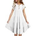 thumbnail image 1 of LRen Girls Summer Dresses Double Layer Flutter Sleeve Flowy A-Line Sundress Casual Gradient Midi Dresses for 8-9 Years, 1 of 8
