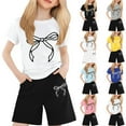 thumbnail image 1 of LRen Girls Summer Outfits Size 16 Print T Shirt Top and Shorts Pants Set Round Neck Soft Streetwear 2-Piece Set Outdoor Casual Clothes, 1 of 4