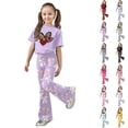 thumbnail image 1 of LRen Girls Summer Outfits Size 6 Cartoon Print T Shirt Top and Wide Pants Sports Suit Crewneck Children's Fashion Athleisure Short Sleeve Set Preppy Clothes Valentines Day Classroom Gifts, 1 of 6