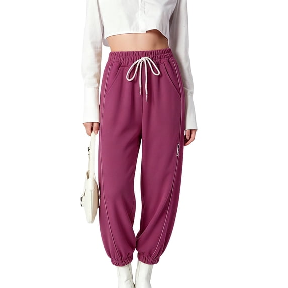 LRen Girls Sweatpants Baggy Wide Leg Girls Elastic High Waisted Baggy Cute Y2k Solid Color Loose-Fit Joggers with Pockets Trendy Streetwear Trackpants for All-Day Wear