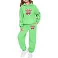 thumbnail image 1 of LRen Girls Sweatsuit Size 6 Cute Bowknot Print Crewneck Long Sleeve Warm Pullover Hoodie Sweatshirt and Jogger Sweatpants Clothing Casual Fall Kids 2pcs Outfits, 1 of 6