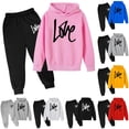 thumbnail image 1 of LRen Girls Sweatsuits Size 7 Long Sleeve Bow Print Hoodie Sweatshirt + Pants 2 Pieces Sweatsuit Regular Fit Tracksuit 2 Piece Back To School Outfits, 1 of 3