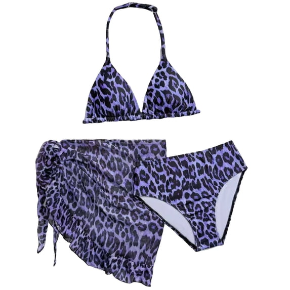 LRen Girls Swim Suits 6 Floral Bikini Set Triangle Crop Top Oversized Loose Cute Summer Bikini Swimwear with Cover Ups Beach Skirt Beachwear