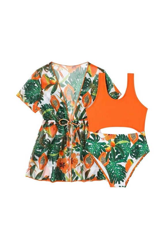 Girls Swim Suits 6 Floral Bikini Set Triangle Crop Top Oversized Loose Cute Summer Bikini Swimwear with Cover Ups Beach Skirt Beachwear