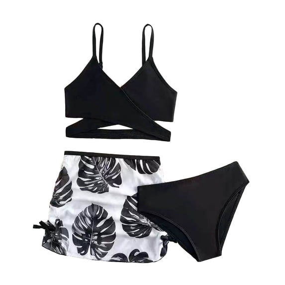 LRen Girls Swim Suits 6 Floral Bikini Set Triangle Crop Top Oversized Loose Cute Summer Bikini Swimwear with Cover Ups Beach Skirt Beachwear