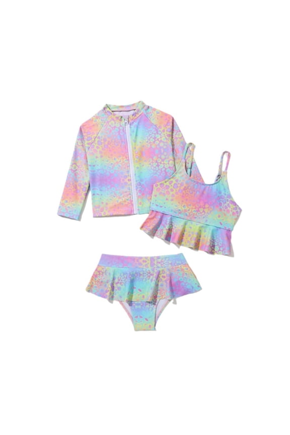 Girls Swim Suits 8-10 3pcs Ruffles Bikini Swimwear for Kids Funny Summer Rash Guard Bathing Suit Girl Beach Swimwear Girls Swimsuit Bathing Suits Set