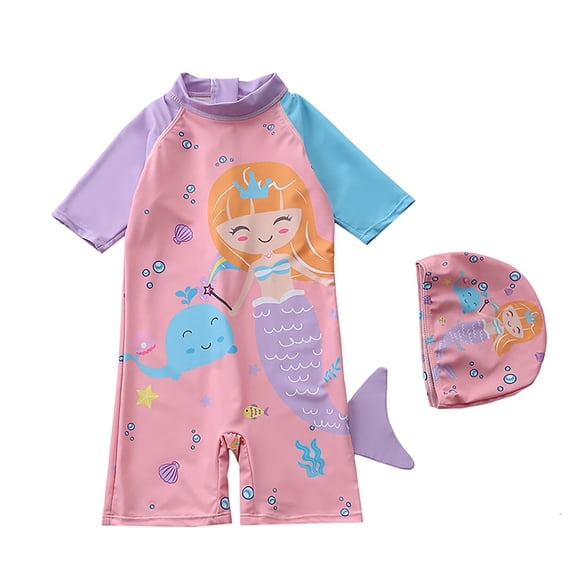LRen Girls Swimsuit One-Piece Girls Bathing Suits Size 14-16 Toddlers Rash Guard Sets Quick Dry Summer Beach Swimwear Floral Girls' Swimwear