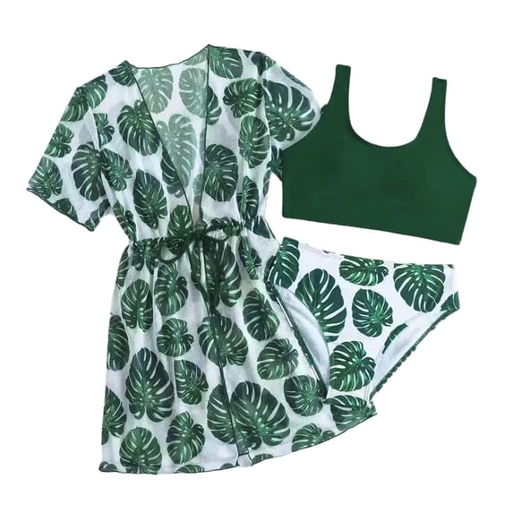LRen Girls Swimsuit Set Size 8 V-Neck Ruffle Floral High Waisted Bikinis Relaxed Fit Bikini Bathing Suit with Drawstring Cover Up for Summer Vacation