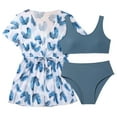 thumbnail image 1 of LRen Girls Swimsuit Set Size 8 V-Neck Ruffle Floral High Waisted Bikinis Relaxed Fit Bikini Bathing Suit with Drawstring Cover Up for Summer Vacation, 1 of 7