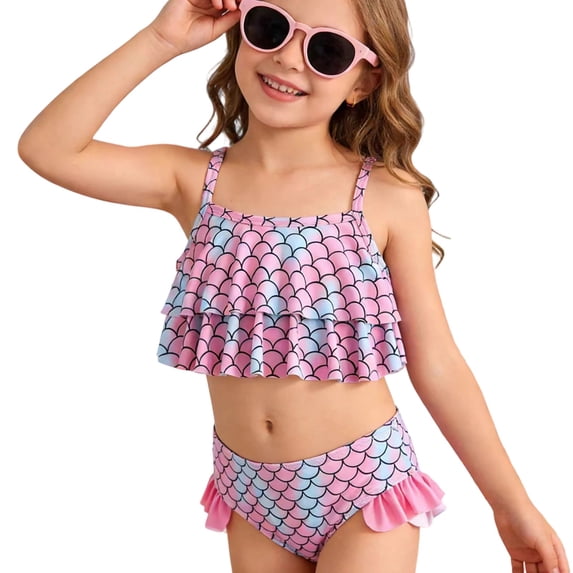 LRen Girls Swimsuit Size 10 Girls Swimsuit 2pcs Rash Guard Swimwear Quick Dry Bathing Suit for Big Kids Cute Surfing Bathing Suit