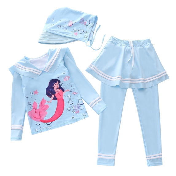 LRen Girls Swimsuit Size 10 Long Sleeve Swimsuits 2 Piece Rash Guard Bathing Suits with Bikini Bottoms Swimwear Casual Crew Neck Beach Swimwear Tankini Bathing Suit Swimwear for Girls