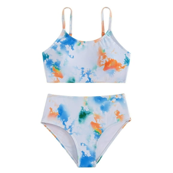 LRen Girls Swimsuit Size 6 Two Piece Ruffles Beach Swimwear for Kids Funny Summer Rash Guard Bathing Suits Girls Beach Swimwear Bikini Set for Kids