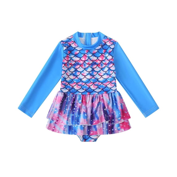 LRen Girls Swimsuit Girls One Piece Swimsuits Long Sleeve Ruched Bathing Suits Rash Guard Cute Swimwear for 3-4 Years