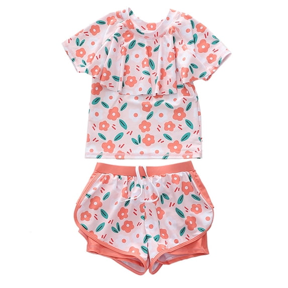 LRen Girls Swimsuits Size 10-12 Two Piece Ruffle Bikini Bottoms for Girls Funny Summer Rash Guard Bathing Suits Girl Beach Swimwear Toddler Girls Swimsuit Set