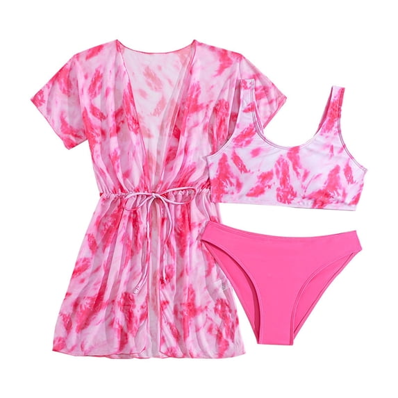 LRen Girls Swimsuits Size 14-16 3 Piece Ruffle Bikini Bottoms for Girls Funny Summer Rash Guard Bikini Swimsuit Girls Beach Swimwear Tankini Beach Swimwear Set