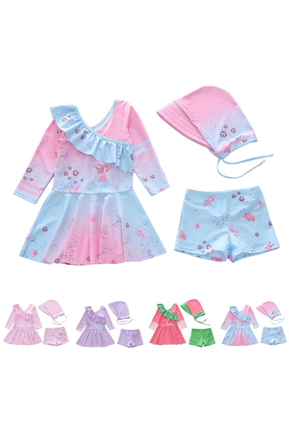 Girls Swimsuits Size 14-16 3pcs Ruffle Bikini Swimwear for Kids Cute Summer Rash Guard Tail Swimsuit Girls Beach Swimwear Bikini Set for Kids