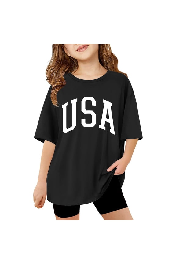 Girls T Shirt Girls Cute Print Crewneck Tees Short Sleeve Basic Tee Kid Girl Cute Vacation Tops Kids Cute Pleated Blouse