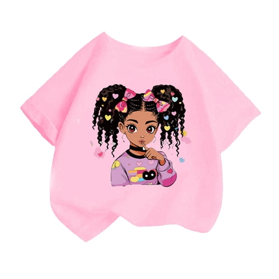 LRen Girls T Shirts Girls Novelty Print Round Neck Short Sleeve Tops Shirts Clothes Little Girl Relaxed Fit Tops Little Girls Clothes