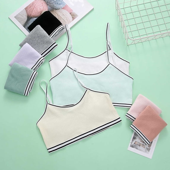 LRen Girls Training Bras 10-12 Years Old Black Soft Stretchable Sports Bras Girls Wireless Breathable Sports Bralettes with Pull-On Design Wireless Stretchy Camisole Bras for