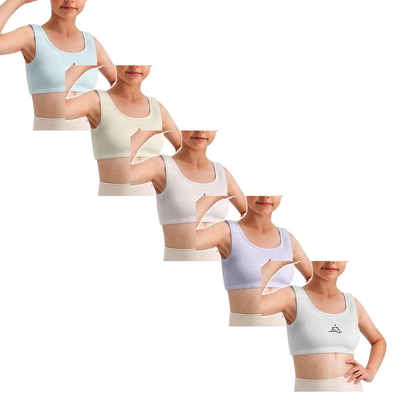 LRen Girls Training Bras,5PCS Girl Seamless Wireless Sports Bralettes Soft Lightly Padding Yoga Crop Tops for Girls