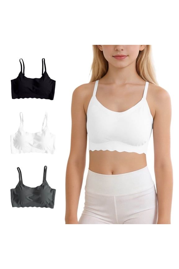 Girls Training Bras 8-10 Years Seamless Stretchable Sports Bras Girls Seamless Bralette Solid Color with Removable Padding Bras for Sports Yoga Cheer Athletic Bras