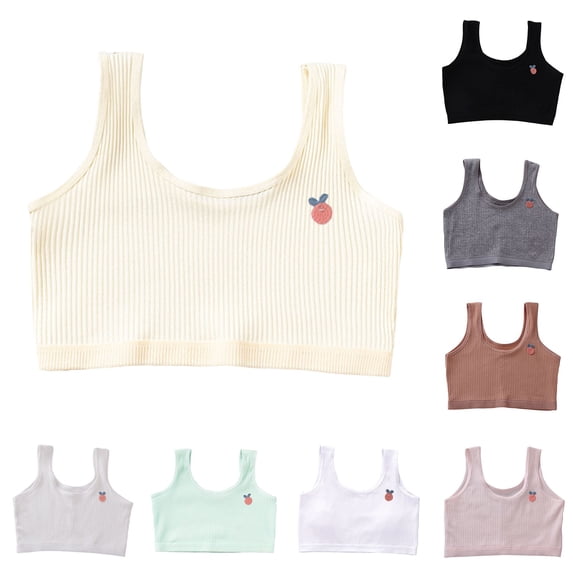 LRen Girls Training Bras 8-10 Years White Soft Comfy Training Bras Girl Wireless Breathable Cami Bralettes with Removable Padding with Moulded Design for Yoga Athletic Casual Tops