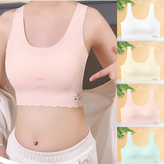 LRen Girls Training Bras 8-10 Years Old White Stretchy Training Bra Girls Wireless Breathable Cami Bralettes Solid Color Lightly Padding Wireless Stretchy Camisole Bras for