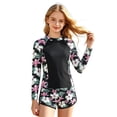 thumbnail image 1 of LRen Girls Two Piece Swimsuit Long Sleeve Rash Guard Bathing Suit with Shorts and Pocket UV Protection Swimwear for 9-10 Years, 1 of 5