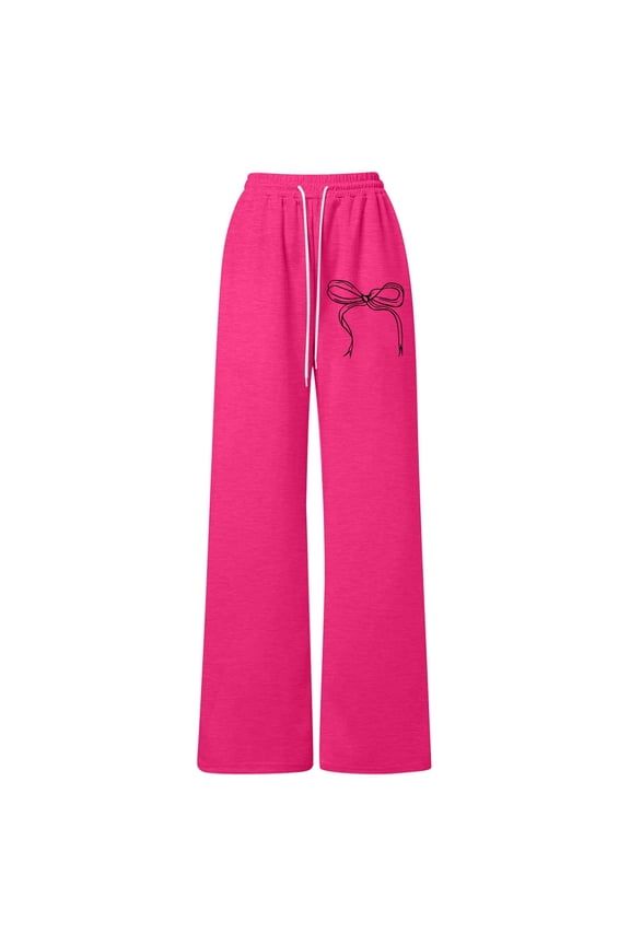 Girls Wide Leg Jeans,Girls Bow Drawstring Loose Fit Lightweight Straight Leg Athletic Casual Pants For Playful Comfort And Everyday Wear,Hot Pink,10-11 Years