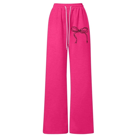 LRen Girls Wide Leg Jeans,Girls Bow Drawstring Loose Fit Lightweight Straight Leg Athletic Casual Pants For Playful Comfort And Everyday Wear,Hot Pink,10-11 Years