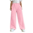 thumbnail image 1 of LRen Girls Wide Leg Jeans,Girls Winter Pajama Pants Thermal Sleepwear Soft Cozy Comfort Bottoms For Kids,Pink,13-14 Years, 1 of 7