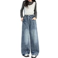 thumbnail image 1 of LRen Girls Wide Leg Jeans Size 10-12 Baggy Wide Straight Leg High Elastic Waisted Denim Pants Y2k Back To School Streetwear Trousers for Girls, 1 of 7