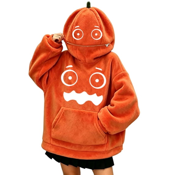 LRen Halloween Gifts Kids Halloween Pumpkin Hoodie, Oversized Pullover Hooded Sweatshirt with Pockets, Cozy Warm Long Sleeve Fall Winter Tops