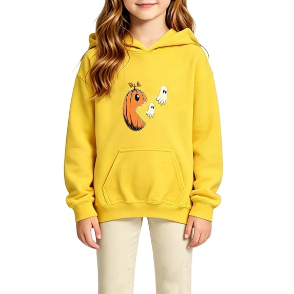 LRen Halloween Hoodie for Kids Ghost and Pumpkin Graphic Hooded Sweatshirts Oversized Long Sleeve Pullover Sweatshirt with Pockets Fall Winter Clothes