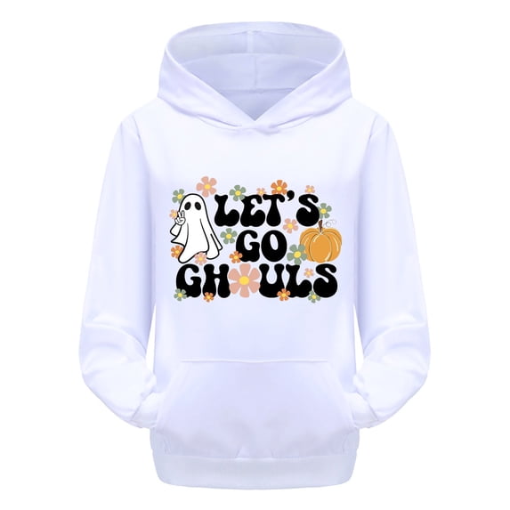 LRen Halloween Hoodie for Kids Girls Cute Ghost Pumpkin Hoodie Long Sleeve Loose Fit Preppy Pullover Sweatshirt Casual Y2K Kids Fall Winter Clothes