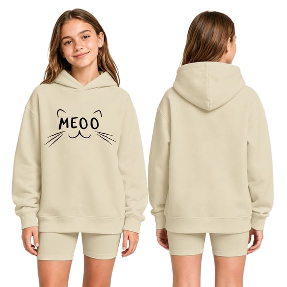 LRen Hoodies for Girls Cute Graphic Print Oversized Long Sleeve Hooded Sweatshirt Youth Preppy Trendy Pullover Pocketless Kids Fall Winter Clothes 2-14 Years