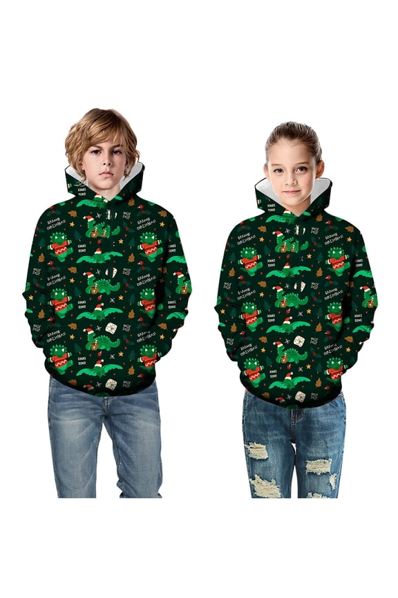 Hoodies for Boys 10-12 Hoodie Boy Teen Christmas Print Tops Sweatshirts Kids Pullover With Pocket,X1-Black,3-4 Years