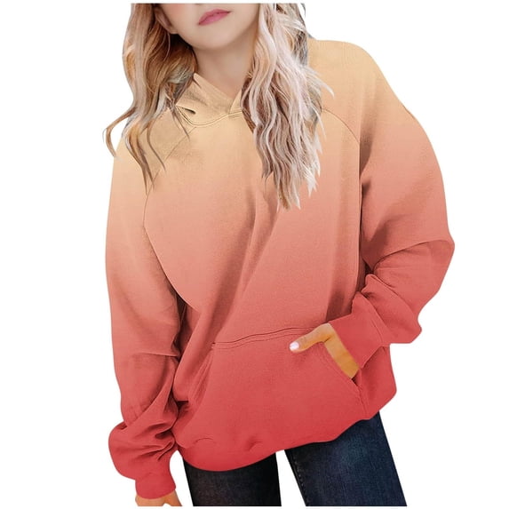 LRen Hoodies for Girls Cute Oversized Gradient Pullover Hooded Sweatshirts Long Sleeve Preppy Trendy Fall Winter Clothes Size 5-16 Years