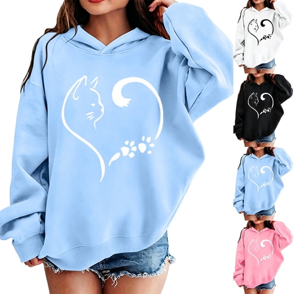 LRen Hoodies for Girls Long Sleeve Cute Print Pullover Hoodie Lightweight Warm Y2k Comfy Oversized Hooded Sweatshirt Fall Winter Tops