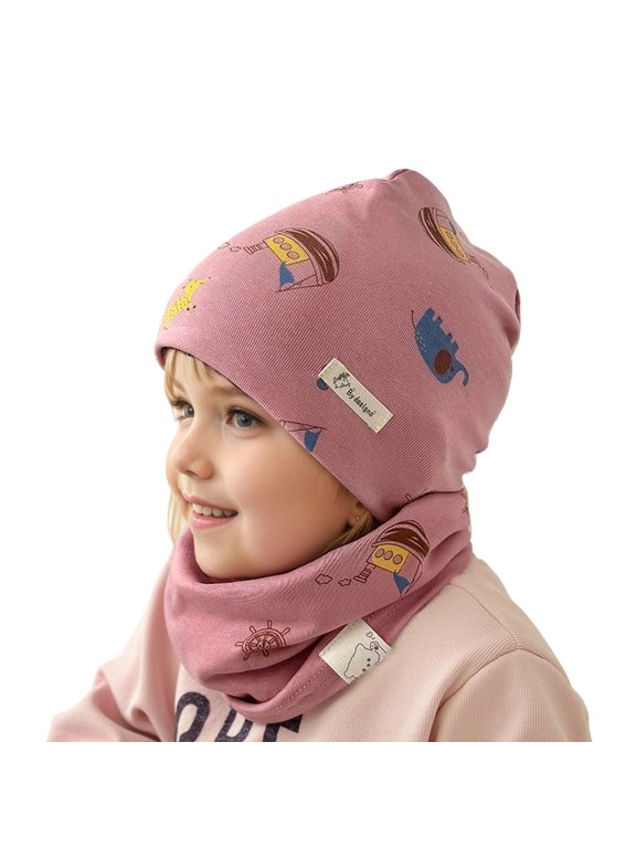 Kids 2‑Piece Hat and Neck Gaiter Set, Cotton Double‑Layer Earflap Soft Slouchy Beanie Neck Windproof Warm Baby Hat for Fall Winter
