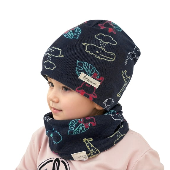LRen Kids 2‑Piece Hat and Neck Gaiter Set, Cotton Double‑Layer Earflap Soft Slouchy Beanie Neck Windproof Warm Baby Hat for Fall Winter