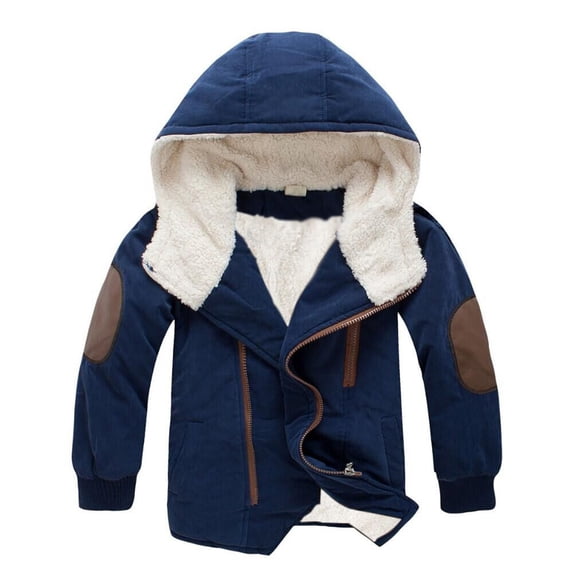 LRen Kids Boy's Winter Coat Fleece Lined Waterproof Jacket Puffy Cotton Coat Thick Hooded Down Outdoor Coats,9-10 Years,A-Navy