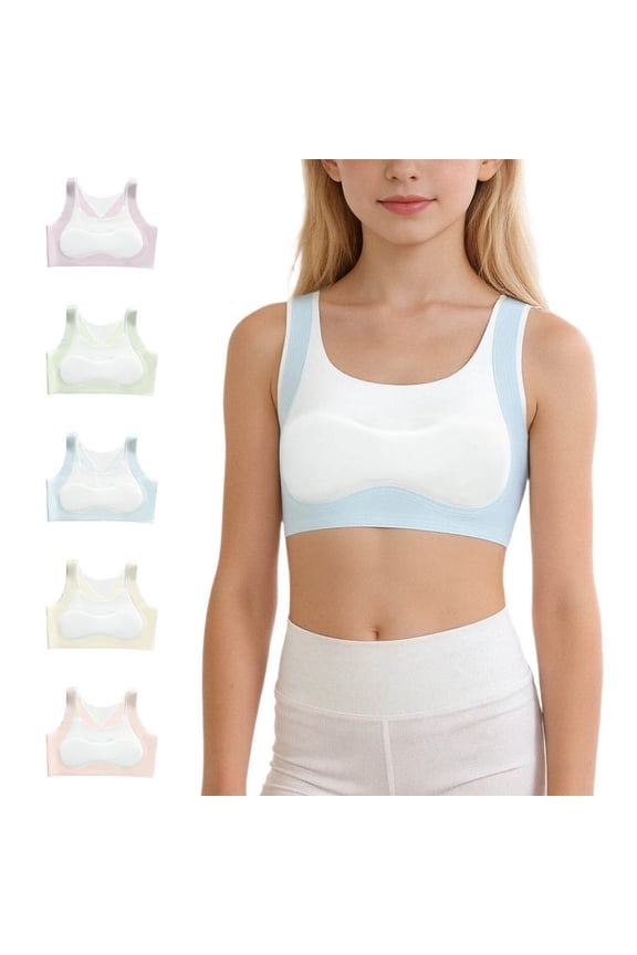 Kids Bras for Girls 8-9 Stretchable Sports Bra Girl Wireless Breathable Sports Bralettes Solid Color Light Padded Wireless Stretchy Camisole Teen Bras for Teens