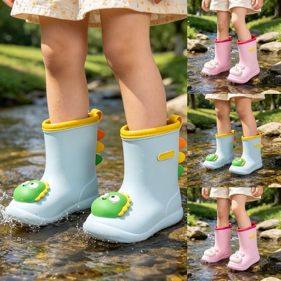 LRen Kids Cute Dinosaur Pattern Rain Boots Waterproof Non- Outdoor Rain Shoes for Toddler Boys Girls, Spring Fall Daily Wear 18M-9Y