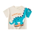 thumbnail image 1 of LRen Kids Cute Dinosaur Pattern Short Sleeve Tshirt, Soft Crew Neck Casual Summer Tops for Toddler Boys Back To School Clothes Beige,12-18 Months, 1 of 7