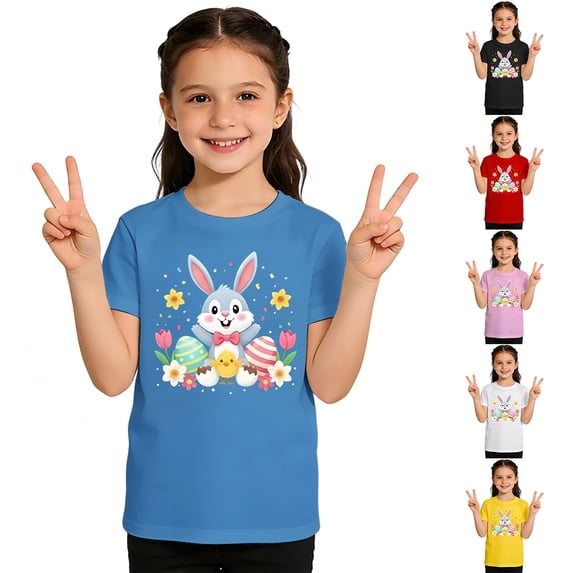 LRen Kids Easter Shirts Girls Rabbit Tops Egg Short Sleeve T Shirt Top Fashion Easter's Day Blouse Tops T-Shirt Boys & Girls Shirts