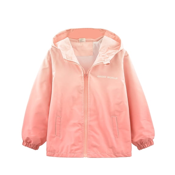 LRen Kids Gradient Hooded Windbreaker Jacket, Lightweight Zip Front Spring Fall Coat for Boys Girls Ages 3-14, Outdoor School Daily Wear
