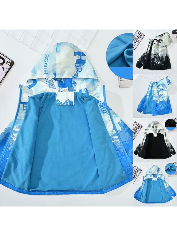 Kids Graffiti Letter Print Hooded Windbreaker Jacket, Lightweight Zip Up Spring Coat for Boys Girls Ages 3-14, Outdoor School Wear