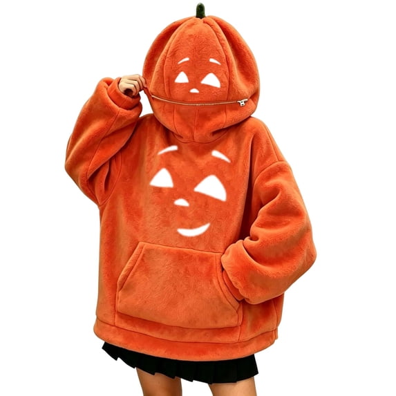 LRen Kids Halloween Pumpkin Hoodie, Oversized Pullover Hooded Sweatshirt with Pockets, Cozy Warm Long Sleeve Fall Winter Tops Halloween Gifts for Boys Girls